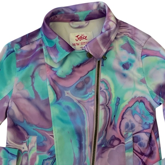 Justice Jacket Purple and Blue Swirly Pattern Size 14/16 - Picture 10 of 10